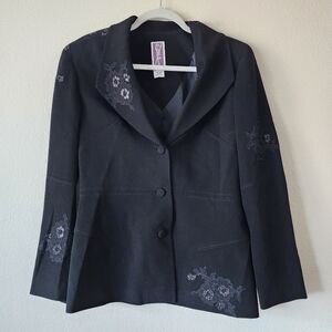 Vintage Zelda Black Floral Lace Applique Blazer 8